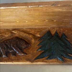 Pine Tree Bear Entryway Holiday Shelf Cabincore Hand Carved Christmas Tree Shelf